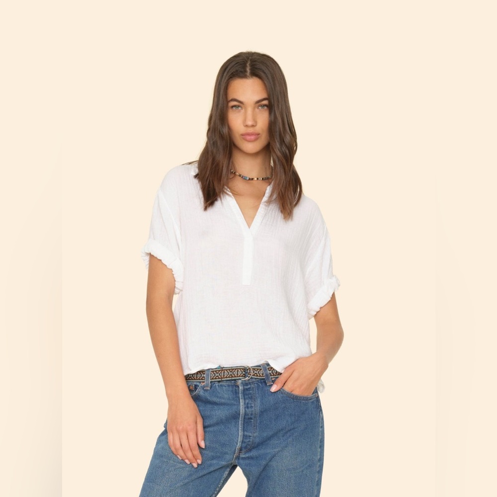 Xirena Cruz Top White Gauzy Short Sleeve Size Large